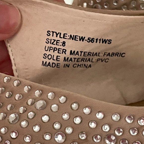 WET SEAL Champagne/Gold Nude Rhinestone Bedazzled Bombshell Heels w Strap - Sz 8 - Picture 4 of 7